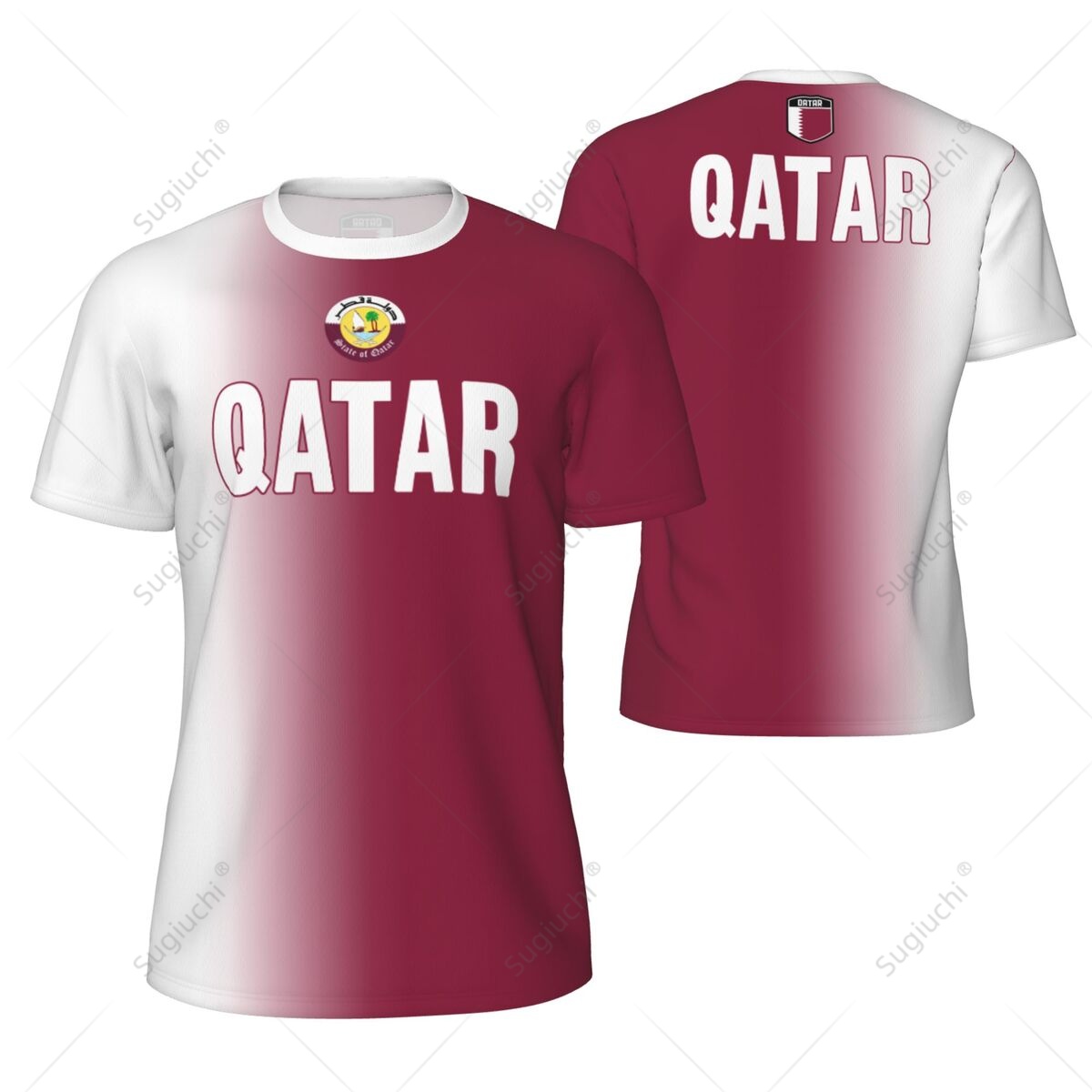 3D Printing Qatar - Spor Örgü Tişört Katar Bayrağı Koşu